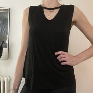 EUC LNA Flattering Very Soft Black Cut-out Key-hole Neck Black Hip Length Tank S